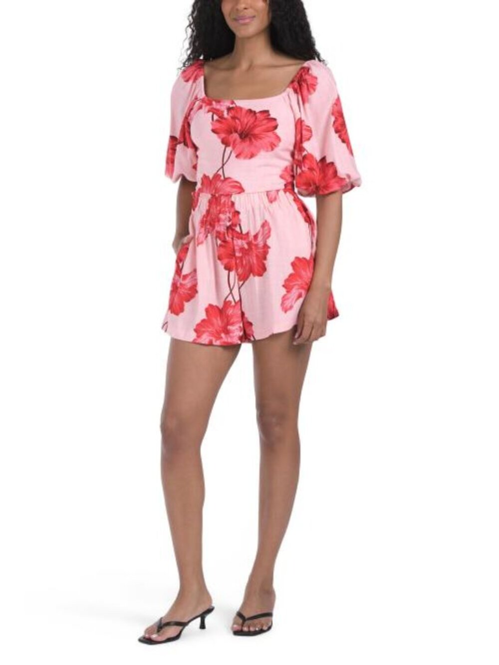 PAPERHEART 2pc Linen Blend Hibiscus Puff Sleeve Top And Shorts Set